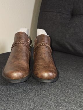 easy street Brown Braided Ankle Booties